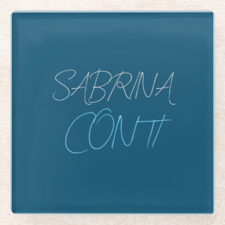 Blue Add Name Modern Minimalist Plain Glass Coaster