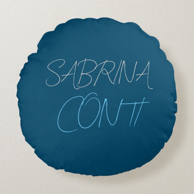 Blue Add Name Modern Minimalist Plain Round Cushion (Front)