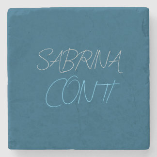 Blue Add Name Modern Minimalist Plain Stone Coaster