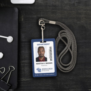 Blue Add Your Logo Bar Code & Photo ID Badge