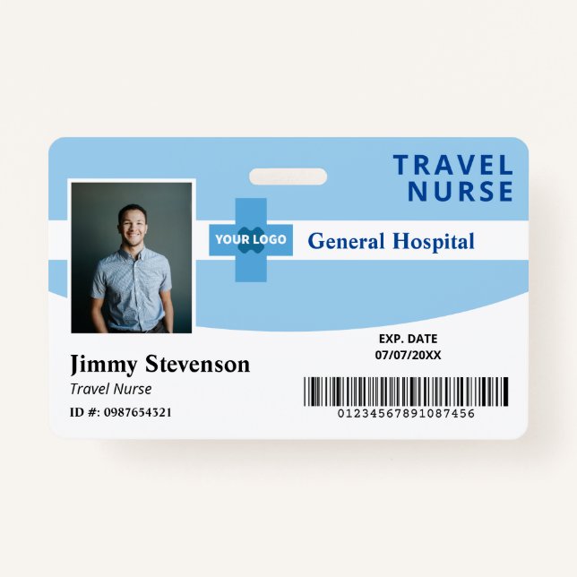 Blue Add Your Logo Hospital Employee Photo ID ID Badge (Front)