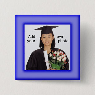 Blue Add your Photo 15 Cm Square Badge