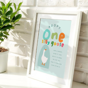 Blue Adopt One Silly Goose Boys Farm Birthday Poster