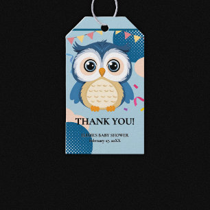 Blue Adorable Woodland Baby Owl Baby Shower Gift Tags