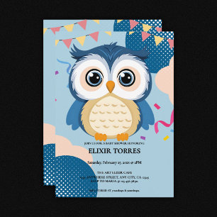 Blue Adorable Woodland Baby Owl Baby Shower Invitation