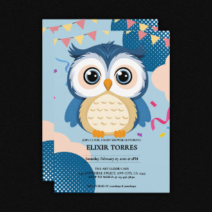 Blue Adorable Woodland Baby Owl Baby Shower Invitation