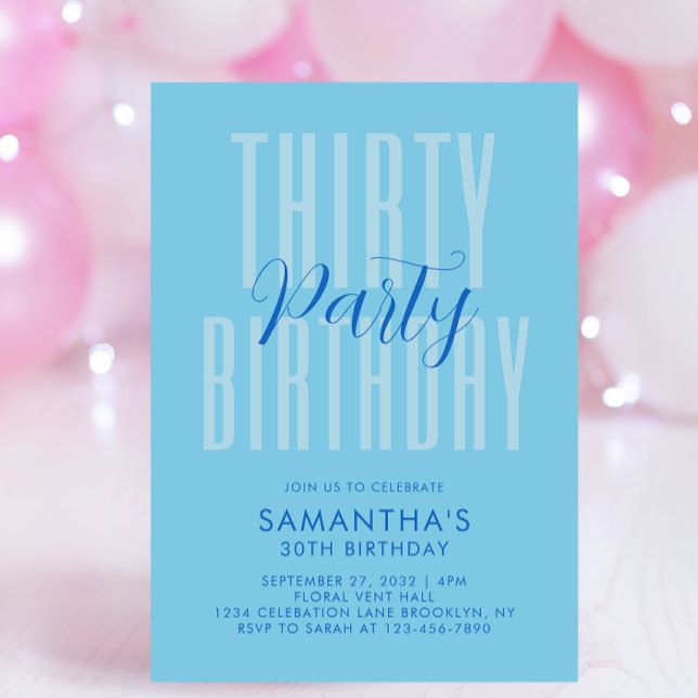Blue Adult Birthday Bold Typography Script Overlay Invitation (Creator Uploaded)