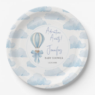 Blue Adventure Awaits Air Balloon Baby Boy Shower Paper Plate