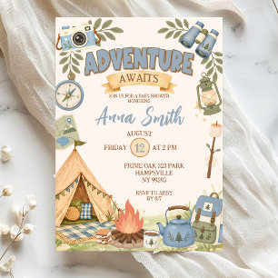 Blue Adventure Awaits Baby Shower Invitation