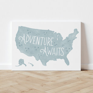 Blue Adventure Awaits US Map Kids Room Decor