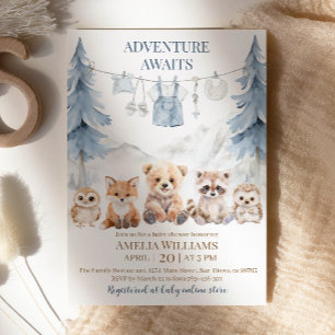 Blue Adventure Awaits Woodland Baby Shower Invitation