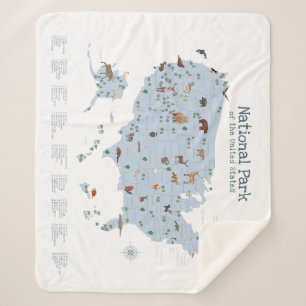 Blue Adventure National Park Map Woodland Nursery Sherpa Blanket