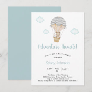 Blue Adventure Woodland Teddy Bear Baby Shower Invitation