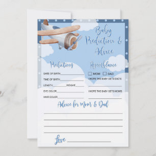 Blue Aeroplane Baby Prediction and Advice Card Boy
