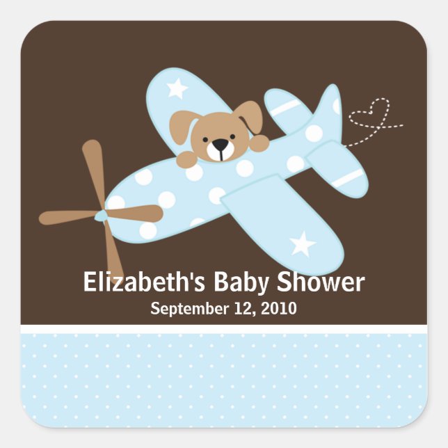 Blue Aeroplane Baby Shower Square Sticker! Square Sticker (Front)