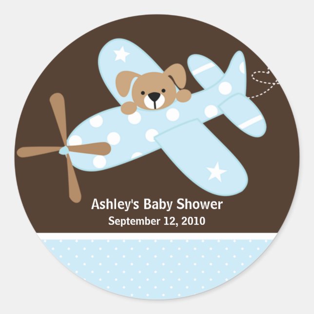 Blue Aeroplane Baby Shower Sticker (Front)