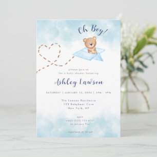 Blue Aeroplane Bear Baby Shower Invitation-Boy Invitation