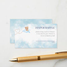 Blue Aeroplane Bear Diaper Raffle Enclosure Card