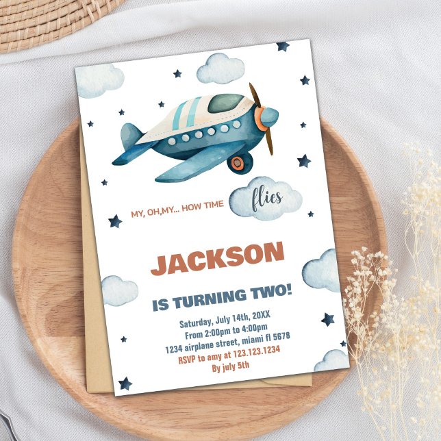 Blue Aeroplane Birthday Invitations (Blue Airplane Birthday Invitations)