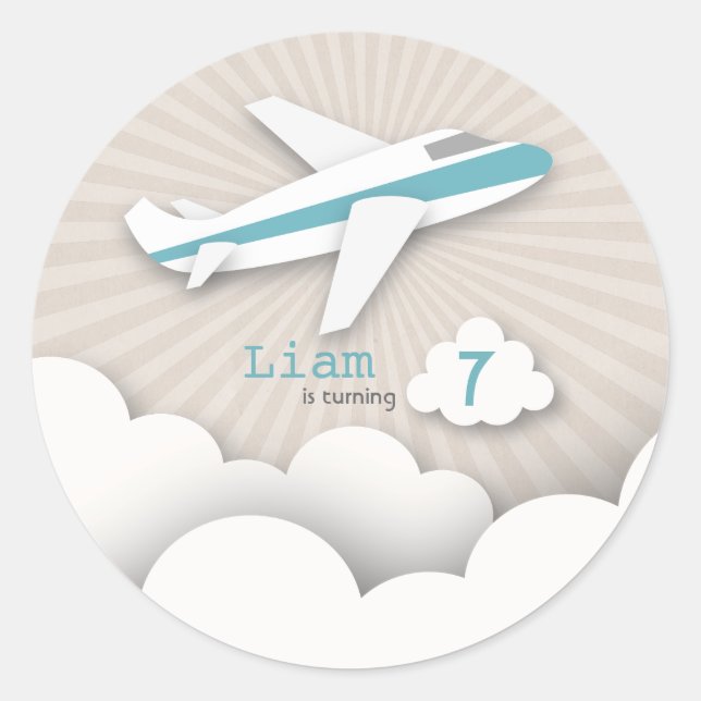 Blue Aeroplane Birthday Party Sticker (Front)