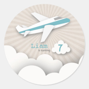 Blue Aeroplane Birthday Party Sticker