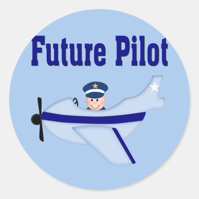 Blue Aeroplane Future Pilot Classic Round Sticker (Front)
