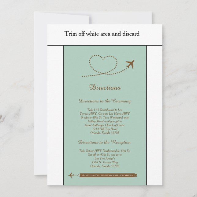 Blue Aeroplane Heart 3.5x6 Wedding Directions Card (Front)