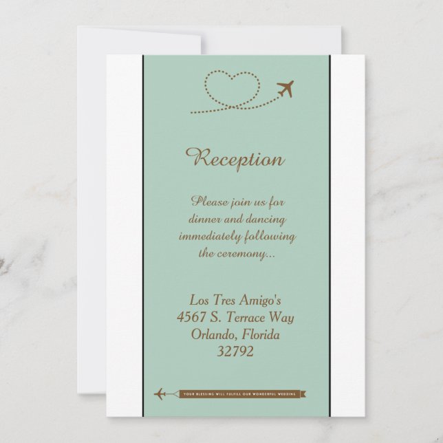 Blue Aeroplane Heart 3.5x7 Wedding Reception Card (Front)