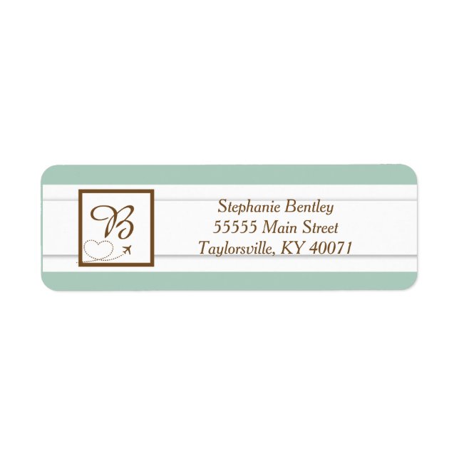 Blue Aeroplane Heart Wedding Return Address Label (Front)
