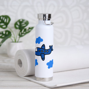 Blue Aeroplane in the Clouds Personalised Water Bottle