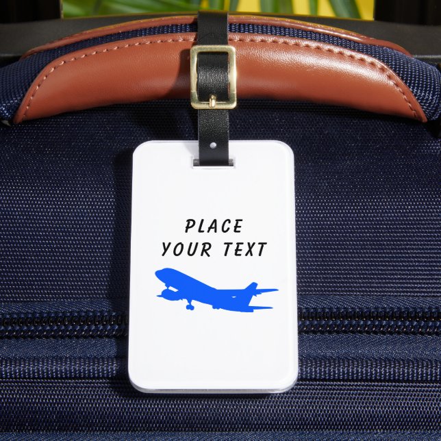 Blue Aeroplane Luggage Tag with information (Front Insitu 2)