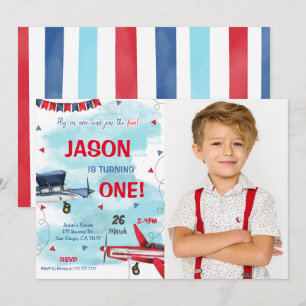 Blue Aeroplane Photo Invitation