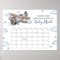 Blue Aeroplane Shower Guess Baby Due Date Calendar