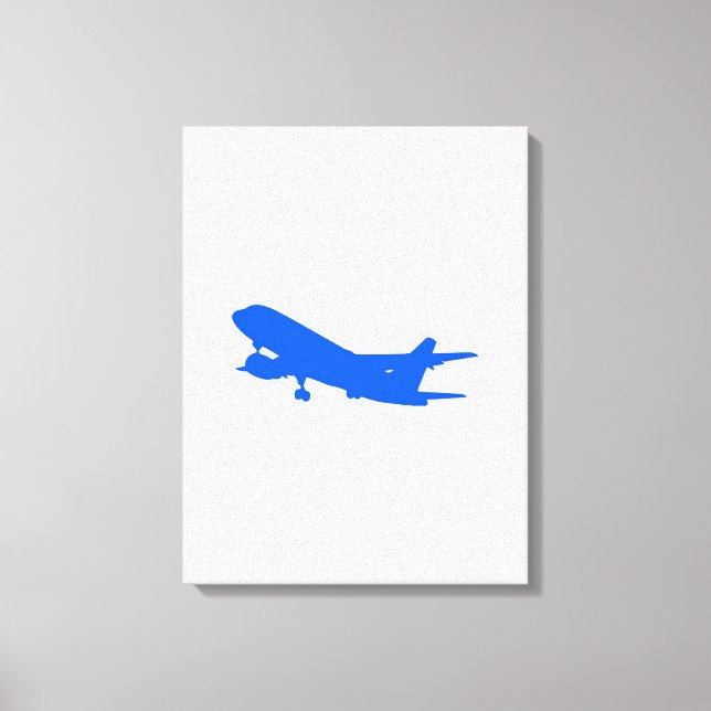 Blue Aeroplane Silhouette Stretched Canvas Wall Ar Print (Front)