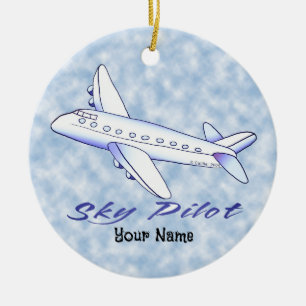 Blue Aeroplane Sky Pilot  Ceramic Tree Decoration