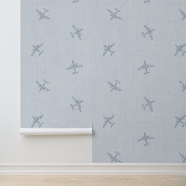 Blue Aeroplane Travel Baby Nursery Wallpaper (Application)