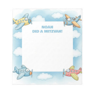 Blue Aeroplanes Personalised Mitzvah  Notepad