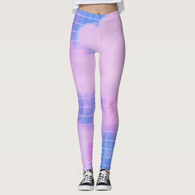 Blue Aesthetic Sky And Pink Clouds Leggings (Front)
