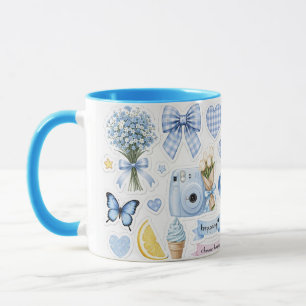 Blue Aesthetic Sticker Mug – Pastel Floral & Bow