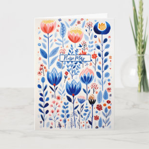Blue Aesthetic Wild Flower Watercolor Folded Card