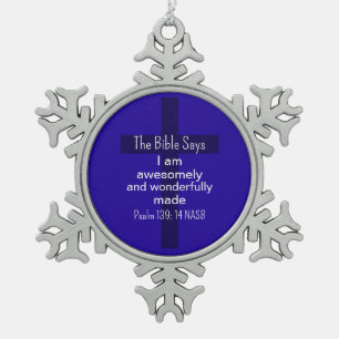 Blue Affirmation Encouragement Christian Snowflake Pewter Christmas Ornament
