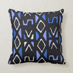 Blue African Mudcloth Tribal Print Cushion