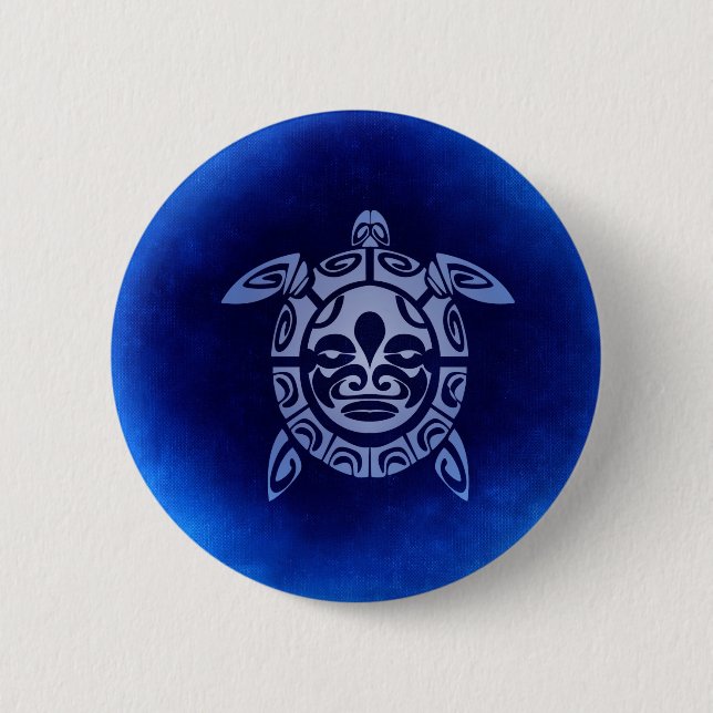 Blue African Tribal Mask Sea Turtle 6 Cm Round Badge (Front)