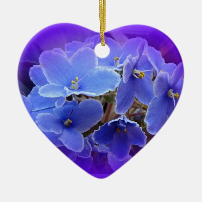 Blue African Violets to Personalise Ceramic Tree Decoration (Front)