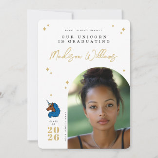 Blue Afro Unicorn Graduation Announcement