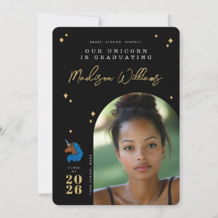 Blue Afro Unicorn Graduation Announcement