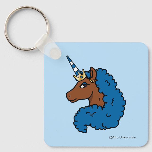 Blue Afro Unicorn Key Ring (Front)
