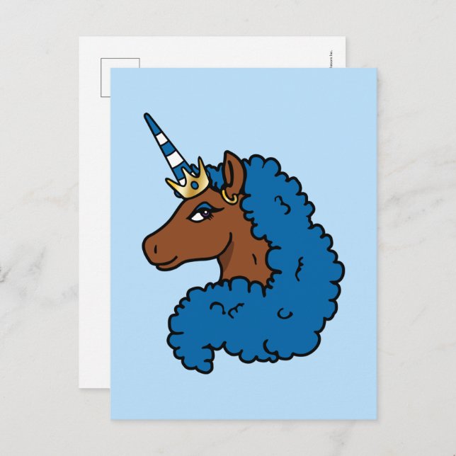 Blue Afro Unicorn Postcard (Front/Back)
