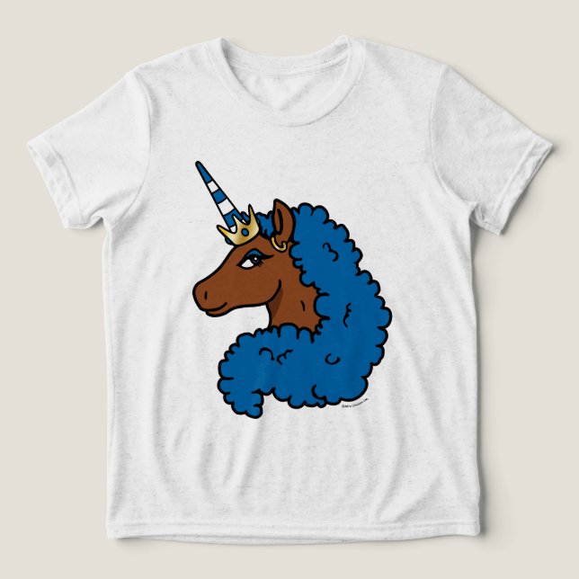 Blue Afro Unicorn Tri-Blend Shirt (Design Front)