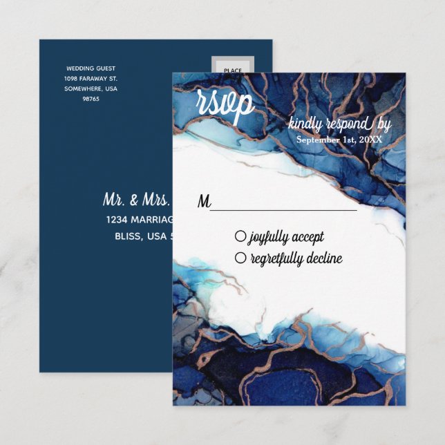 Blue Agate & Copper RSVP Postcard (Front/Back)